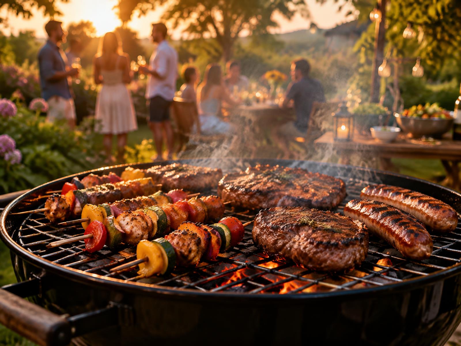 Barbecue met spiesjes, steaks en worsten